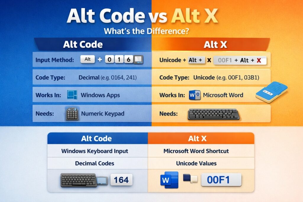 Alt code vs Alt X