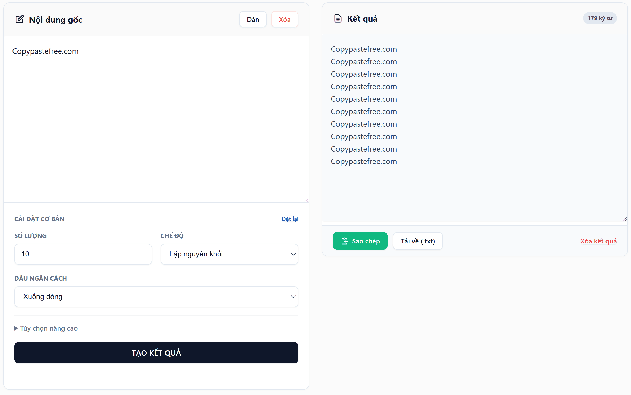 Công cụ lặp chữ, lặp văn bản online