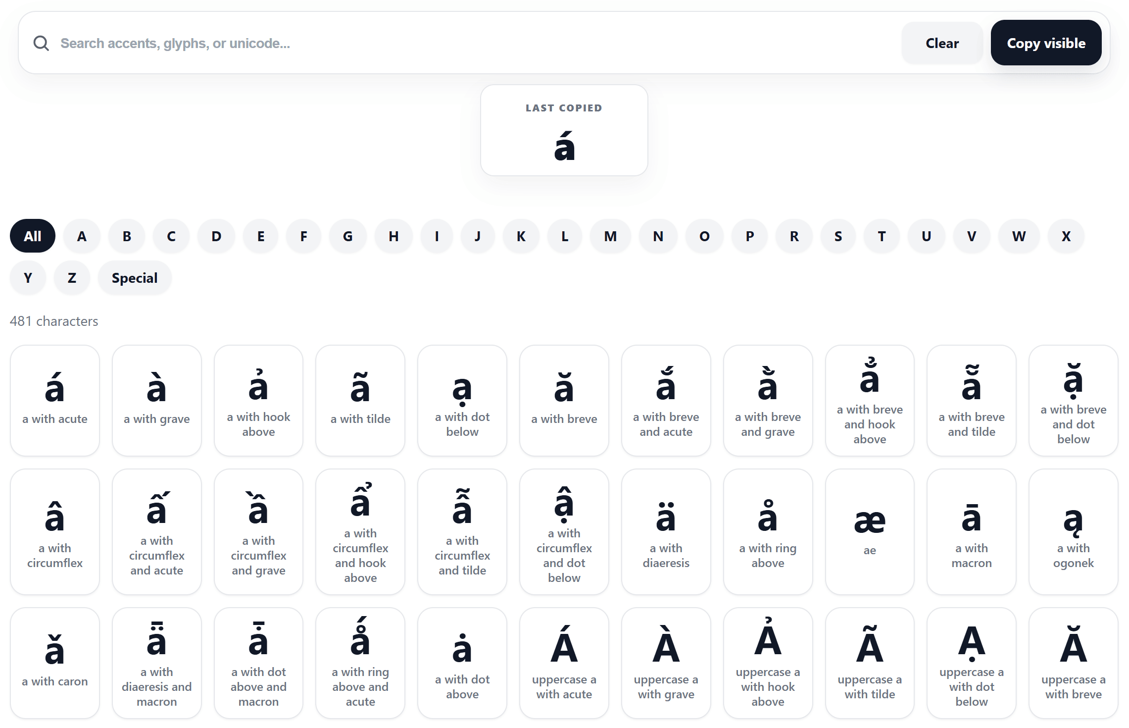 accented letters copy and paste tool